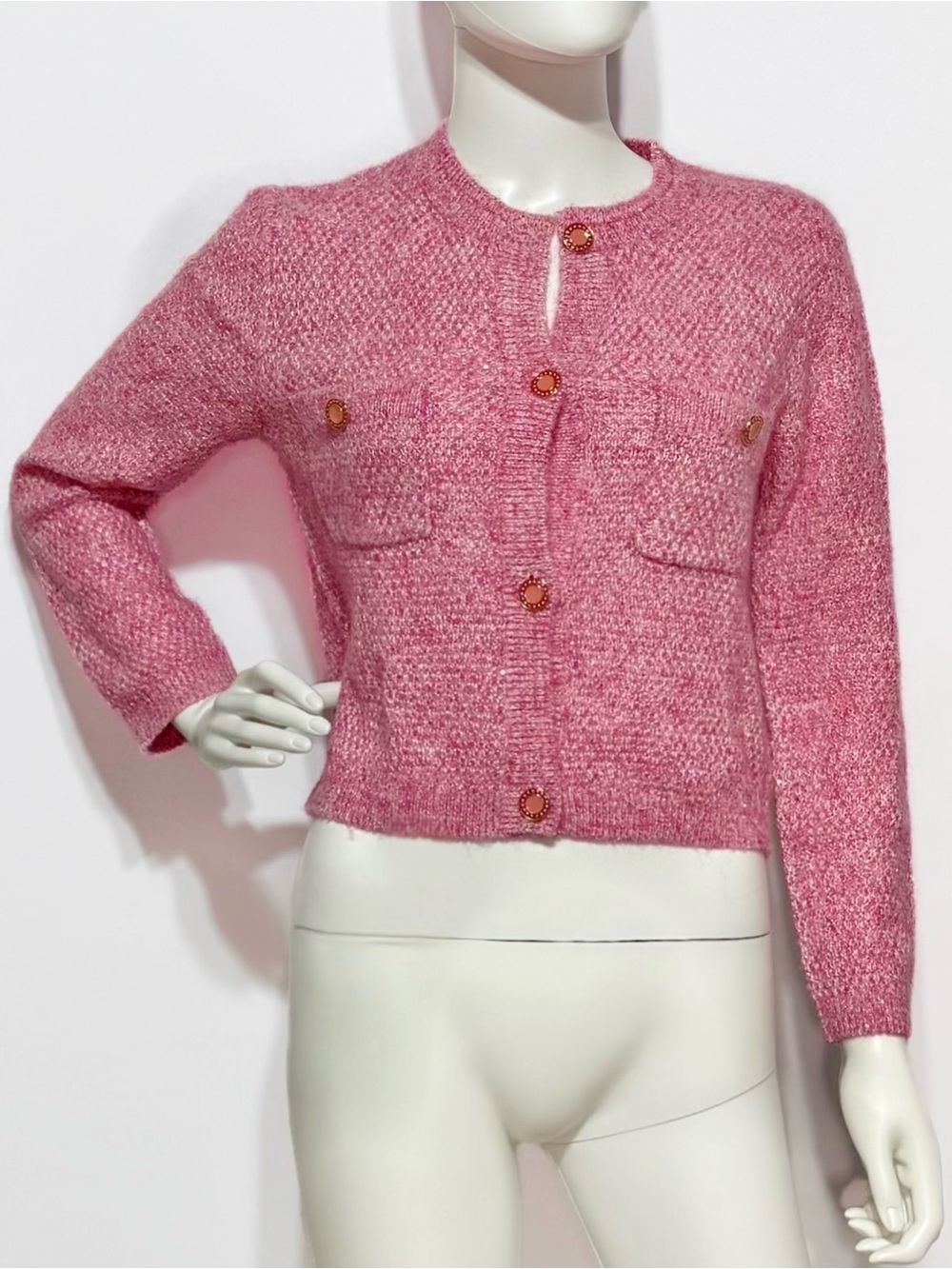 NWOT Maje pink tweed cardigan jacket with buttons and pockets | Size 1/S - Picture 4 of 10